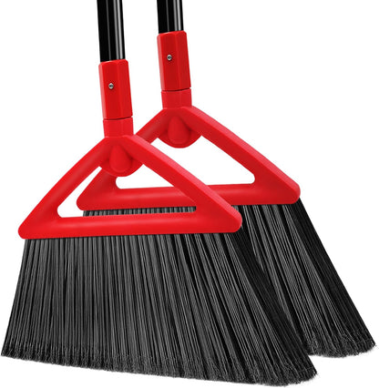 Heavy Duty Broom Outdoor and Indoor, 2 Pack Upgraded Commercial Angle Brooms, Perfect Yellow Broom of House, Kitchen, Garage, Courtyard