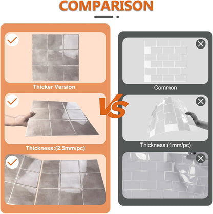 10 Sheet Thicker Peel and Stick Backsplash Tile, 12"x12" 3D Self Adhesive Square Mosaic Subway Checkered Vinyl Backsplash Stick on Wall Tiles for Bathroom, Kitchen, Living Room (10, Orange)