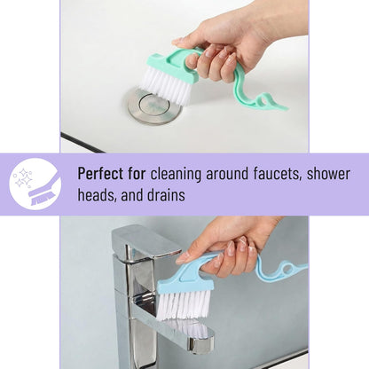 Slick- Window Track Cleaning Brush, 2 Pack, Blue Ergonomic Handle | Built-in Scraper, Multipurpose Window Track Cleaning Tool for Sliding Doors, Windows, Corners, Dust, Dirt & Narrow Gaps