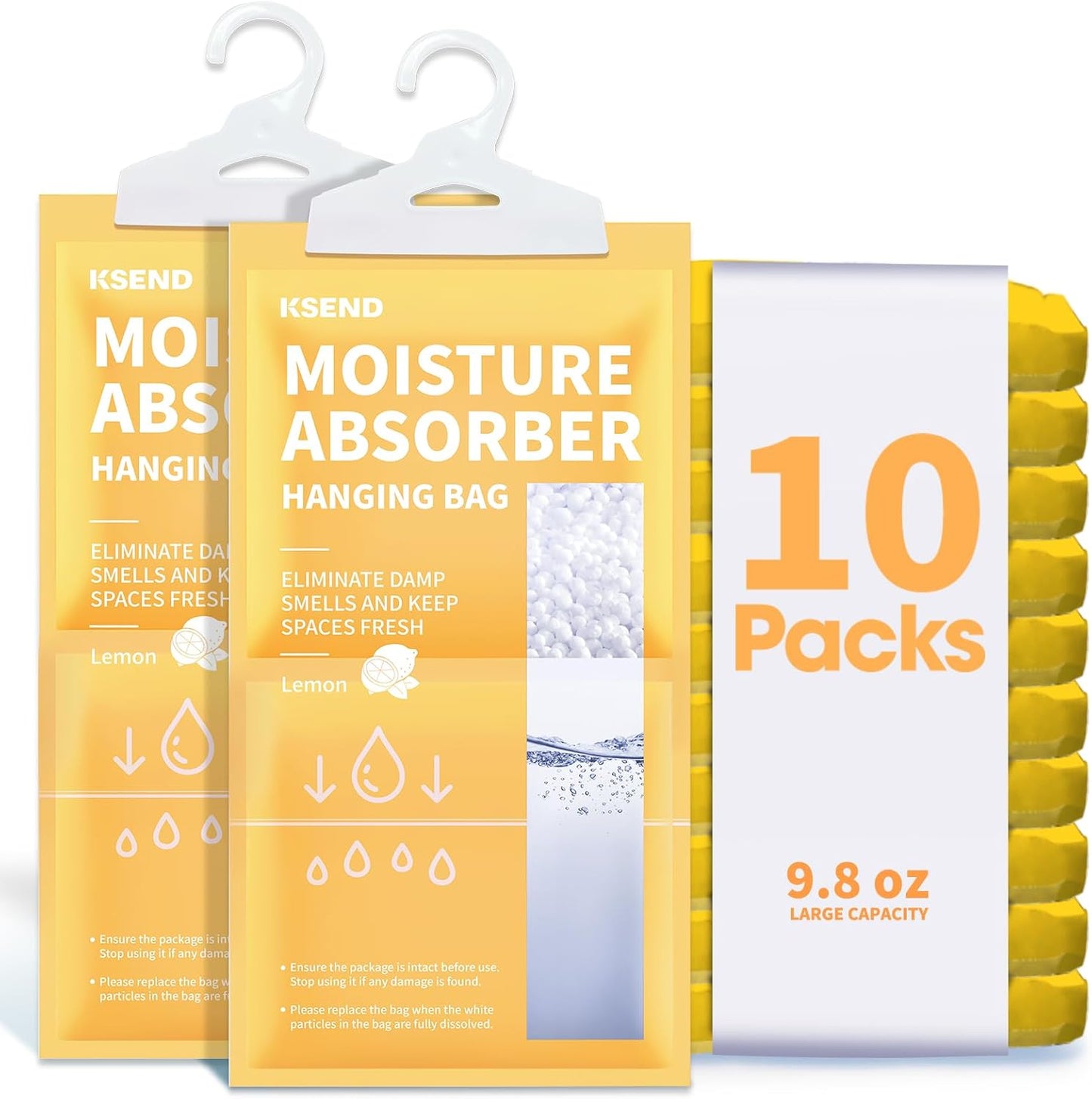 Ksend Moisture Absorbers 10 Pack, 9.8 Oz Compact Dehumidifier Bags & Packs, Moisture Hanging Bag, Humidity Absorbers, Closet Deodorizer Against Musty Odors, 11.8'' x 6.3''