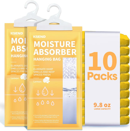 Ksend Moisture Absorbers 10 Pack, 9.8 Oz Compact Dehumidifier Bags & Packs, Moisture Hanging Bag, Humidity Absorbers, Closet Deodorizer Against Musty Odors, 11.8'' x 6.3''