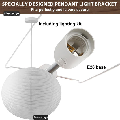 Large Rice Paper Pendant Light Kit, 20in White Globe Paper Lantern Lights, E26 Base, Japanese Hanging Lantern Lamp Japandi Chandelier for Dining Room Bedroom Office Living Room