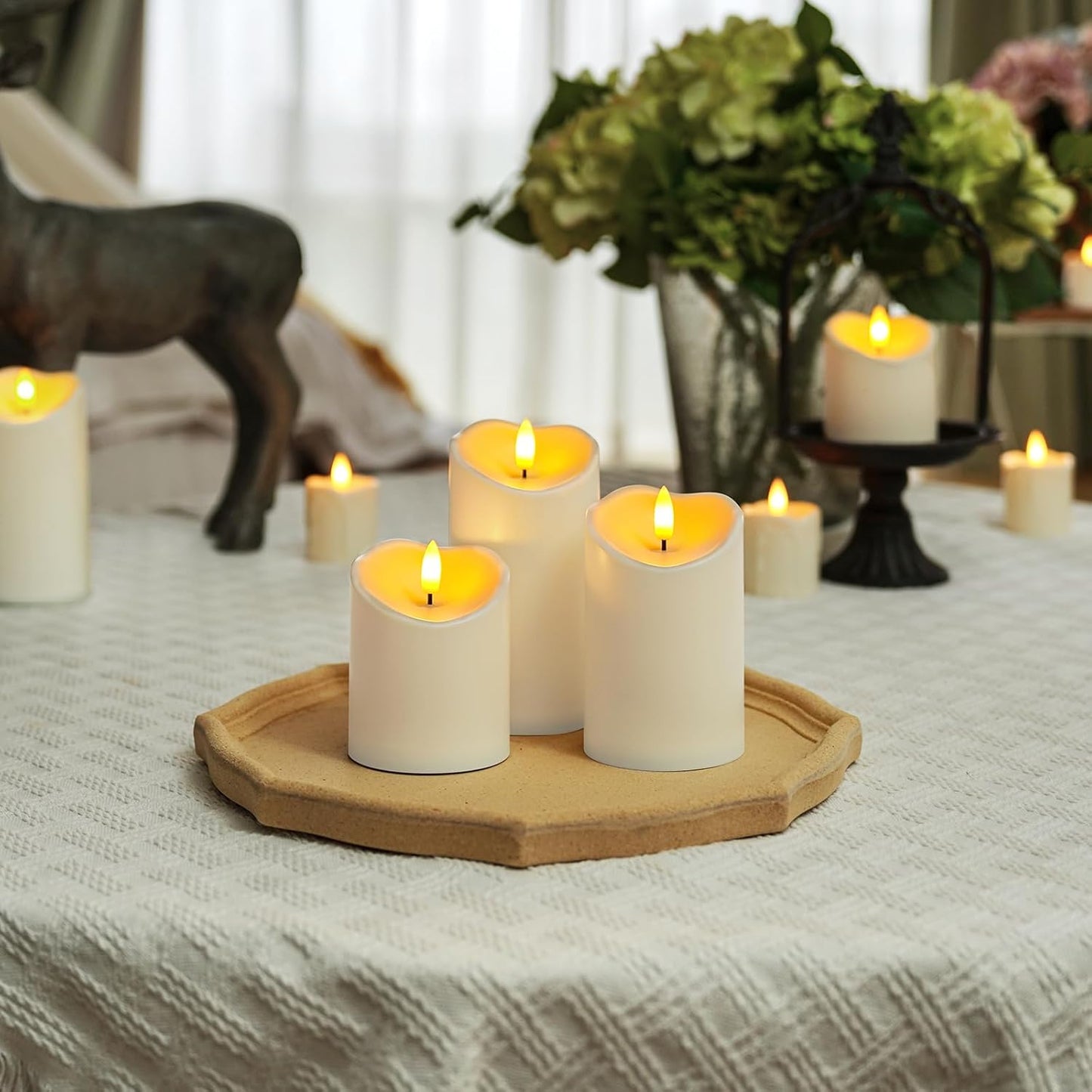 Homemory Dripping Wax Flameless Candles, Battery Operated Candles with Remote Control and Timers, LED Pillar Candles, Electric Fake Candles, 3" x 6", Set of 2