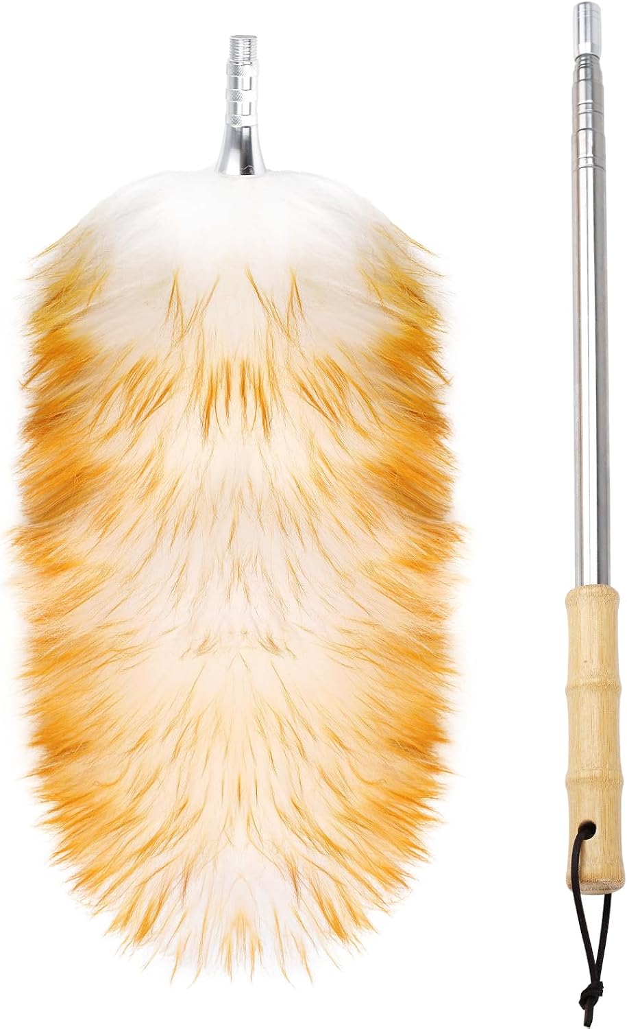 Extendable Lambswool Duster 29-110 Inch,Anti-Static Flexible Head, Stainless Steel Pole for Cleaning High Ceiling,Fan,Furniture,Roof Dusting