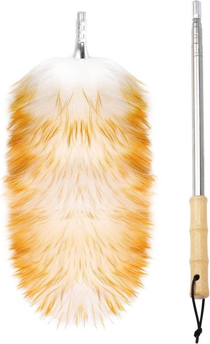 Extendable Lambswool Duster 29-110 Inch,Anti-Static Flexible Head, Stainless Steel Pole for Cleaning High Ceiling,Fan,Furniture,Roof Dusting