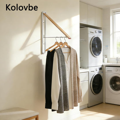 Clothes Drying Rack Wall Mounted for Laundry Balcony RV, Wood Color | Indoor Space Saving Foldable Collapsible Heavy Duty Door Mount