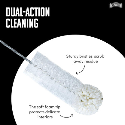 Brushtech Foam Tip Travel Mug Washing Brush – Scratch-Free Foam Head Cleaner with Bristle Body for Insulated Mugs, Tumblers & Bottles, Durable Plastic Handle Drinkware Cleaning Tool
