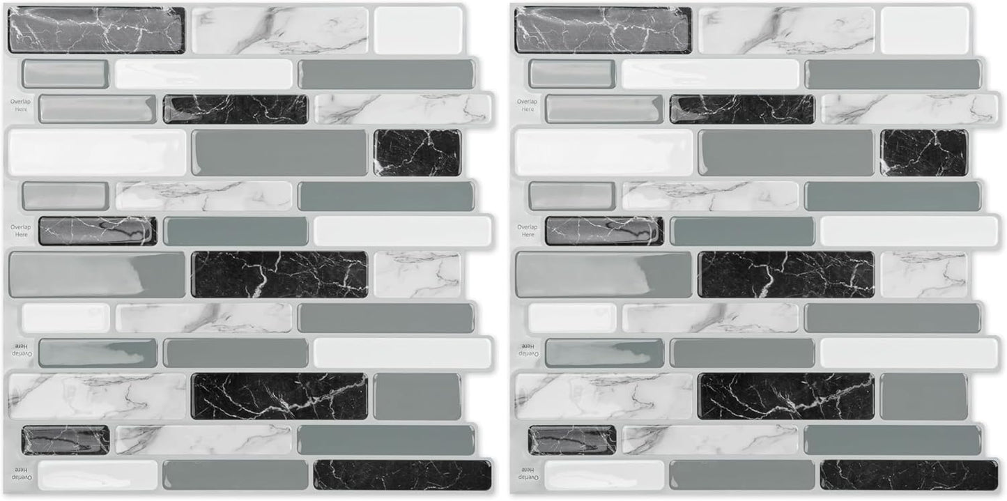 Art3d 10-Sheet Peel and Stick Kitchen Backsplash Tiles, 12"x12" Self-Adhesive Marble Grey Wall Tiles for Kitchen and Bathroom
