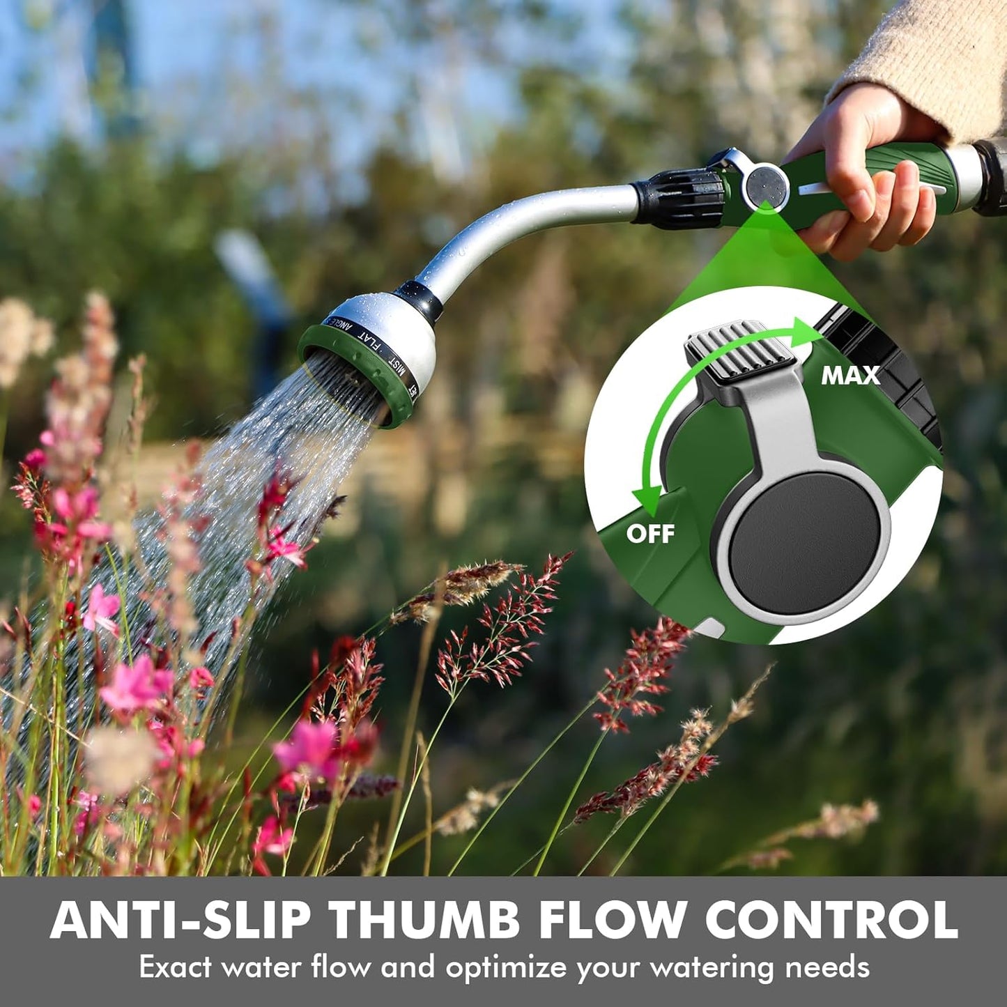 RESTMO Watering Wand Heavy Duty, Metal Garden Hose Wand with 10 Spray Patterns, 15-Inch Long Hose Nozzle Sprayer with Thumb Flow Control, Ideal to Water Hanging Baskets and Shrubs