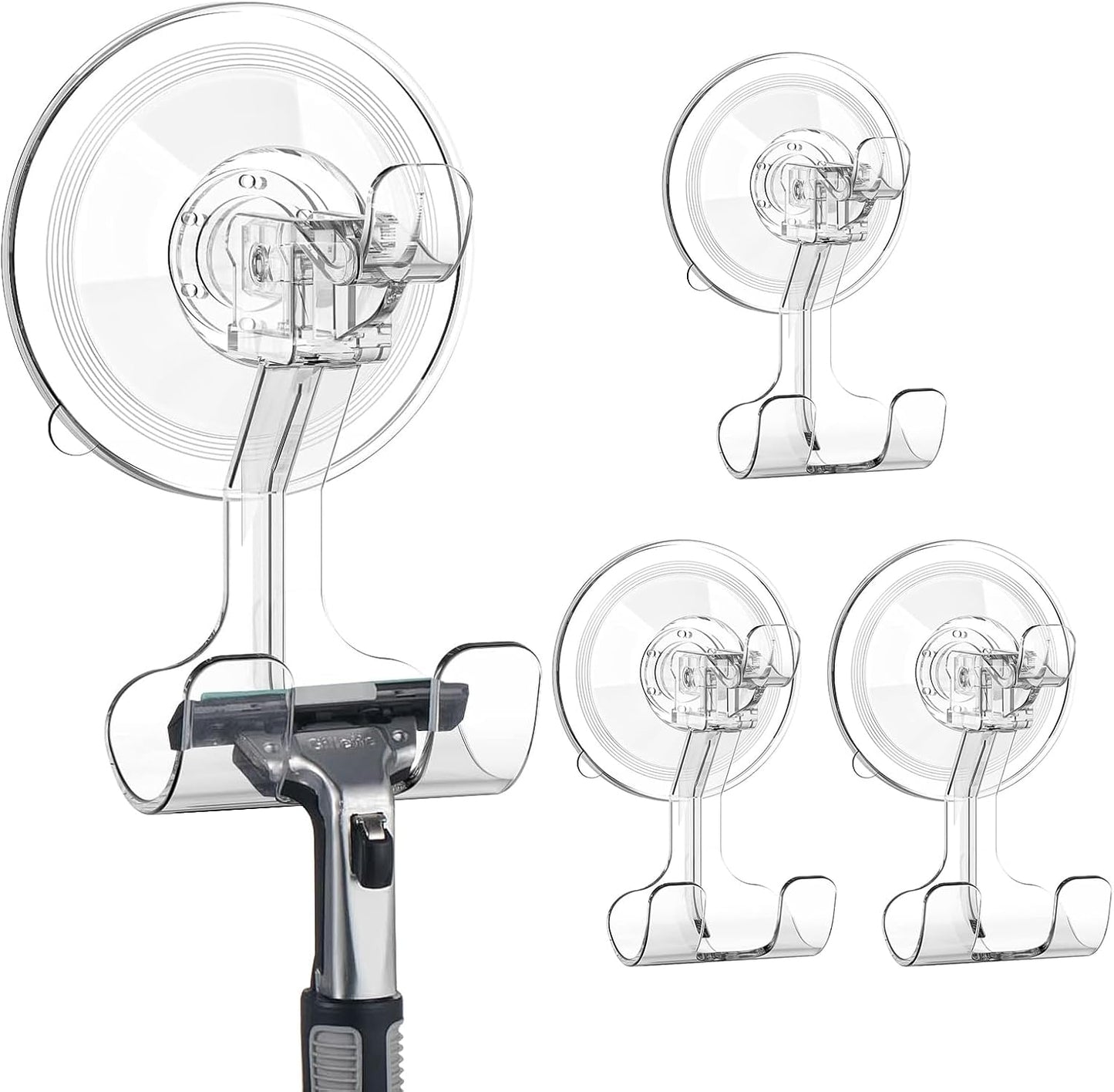 Teletrogy Large Suction Cup Hooks Shower Razor Holder - 2 Pack Heavy Duty Reusable Vacuum Shower Hook, Damage Free Wall Hooks for Bathroom Kitchen Towel Loofah Sponge Key Shaver Bathrobe Wreath