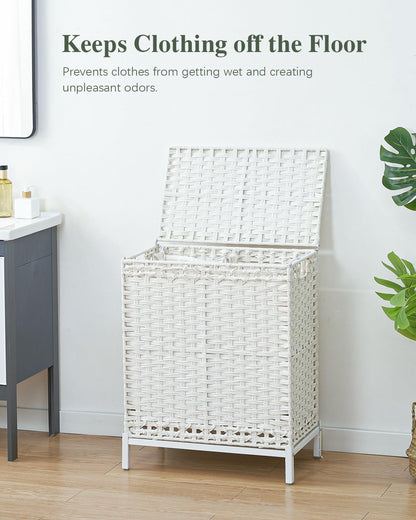 SETVSON Laundry Hamper with Lid 132 L, (35 Gallons) Clothes Hamper with Lid, Handwoven Rattan Laundry Hamper with Metal Heightened Feet, Laundry Hampers with 3 Removable Liner Bags for Laundry-Natural