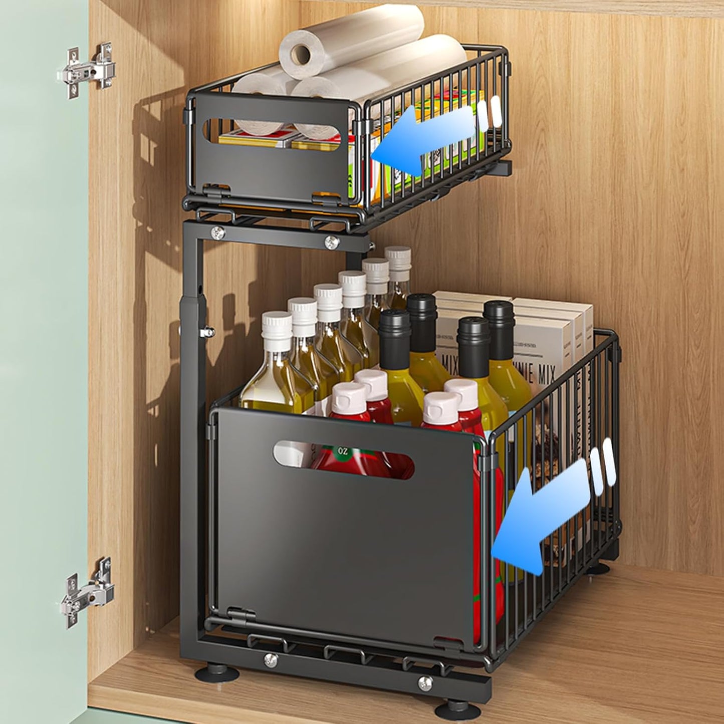 Under Sink Organizer, 2-Tier Multi-Use Kitchen and Bathroom Organizers and Storage, Slide Out Thickened Metal Under The Sink Organizer for Kitchen Bathroom Pantry (Style A White, 1 Pack)