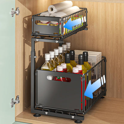 Under Sink Organizer, 2-Tier Multi-Use Kitchen and Bathroom Organizers and Storage, Slide Out Thickened Metal Under The Sink Organizer for Kitchen Bathroom Pantry (Style A White, 1 Pack)
