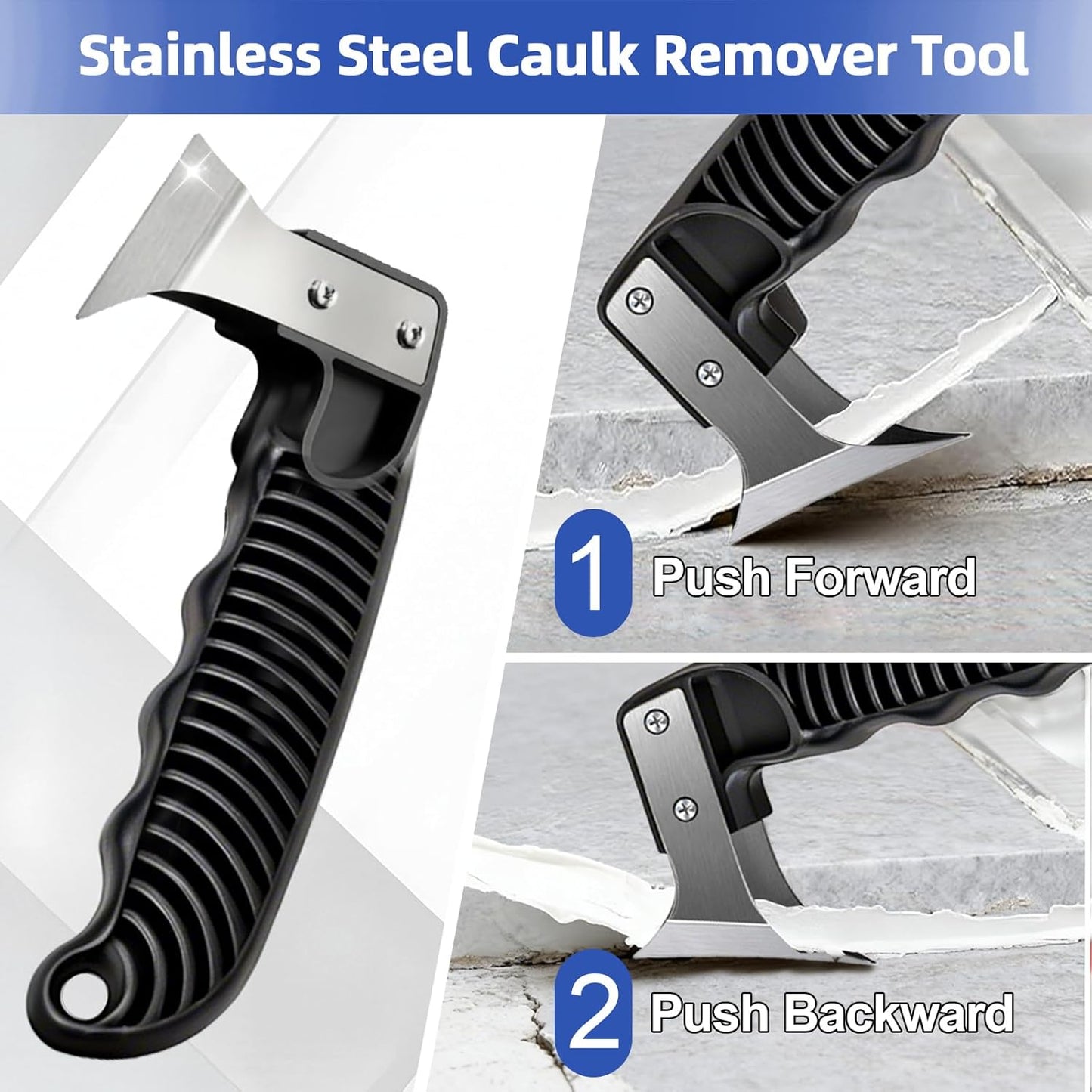 25 PCS Caulking Tool Kit, Caulk Remover, Grout Scraper & Sealant Finishing Tool - silicone caulking tool with Stainless Steel Scraper & 10 Replacement Blades for Bathroom, Kitchen, Tile, Shower, Sink