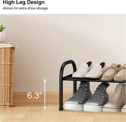 STO STO Expandable Shoe Rack, 3-Tier Metal Small Shoe Rack for Closet, Up to 16 Pairs Adjustable Shoes Racks Storage for Front Door Entrance, Free Standing Shoes Rack Organizer for Entryway, Black