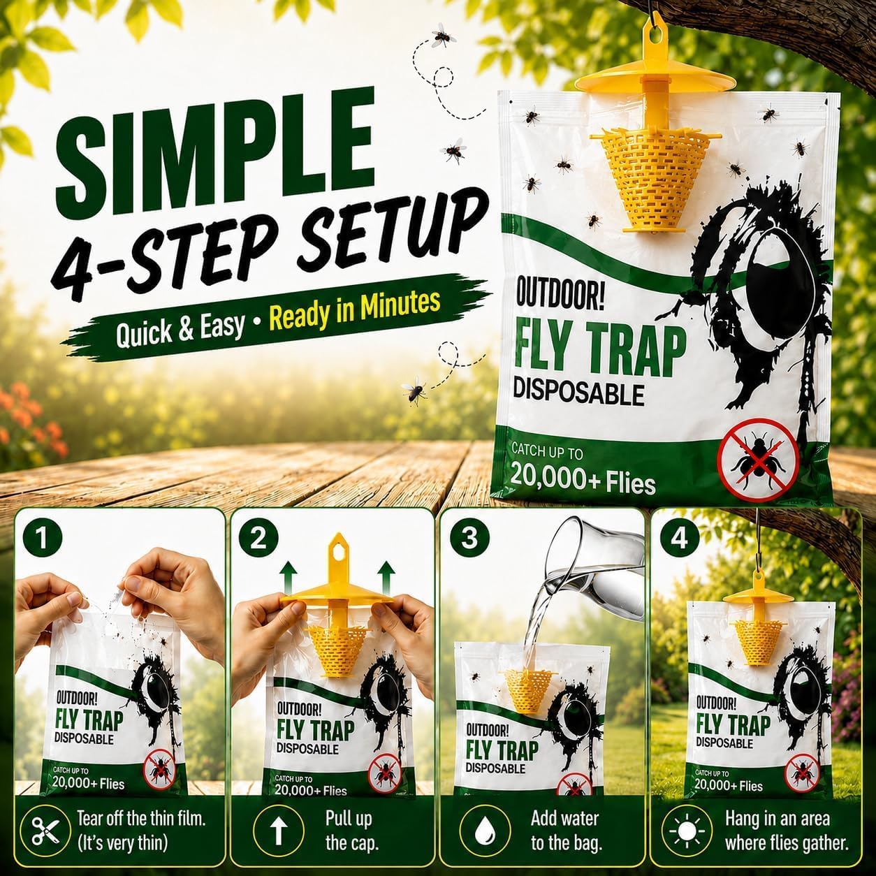 Fly Traps Outdoor 9 Pack, High-Capacity Disposable Water-Activated Hanging Bags - Outdoor Protection Pouches for Horse Stables, Barns, Ranches and Yards