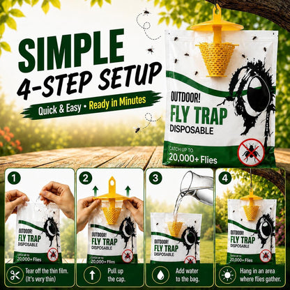 Fly Traps Outdoor 9 Pack, High-Capacity Disposable Water-Activated Hanging Bags - Outdoor Protection Pouches for Horse Stables, Barns, Ranches and Yards
