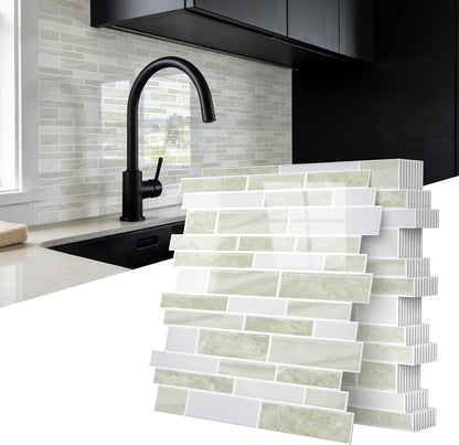 Vieshful 10 Sheet Peel and Stick Backsplash for Kitchen Wall - 12"x12" Smooth PVC 3D Visual Effect Marble Tile Stickers, Waterproof Self Adhesive Light Khaki Wall Tiles for Bathroom, Renter Friendly