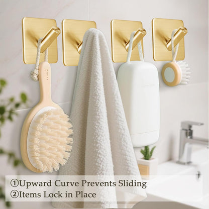 Fotosnow Matte Black Adhesive Wall Hooks, 15lbs Locking Curve Anti Slip Stainless Steel No Drill Stick On Hooks for Bathroom Shower Towel Coat Kitchen