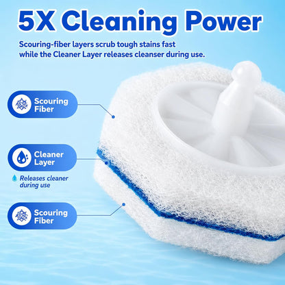 Toilet Wand Starter Kit – Disposable Toilet Bowl Brush Cleaning System, 50 Scrubbing Refills, Wand Handle & Wall-Mounted Hook