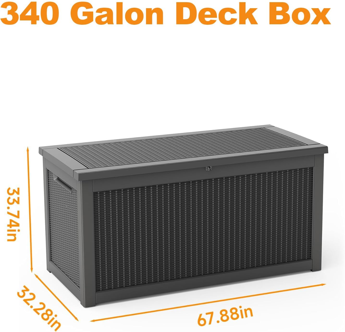 ROJIK 340 Gallon Deck Box Outdoor Waterproof,Weatherproof Outdoor Storage Boxes Lockable with Lid,Outside Resin Storage Bench for Patio Cushions,Garden Tools and Pool Accessories(Black)