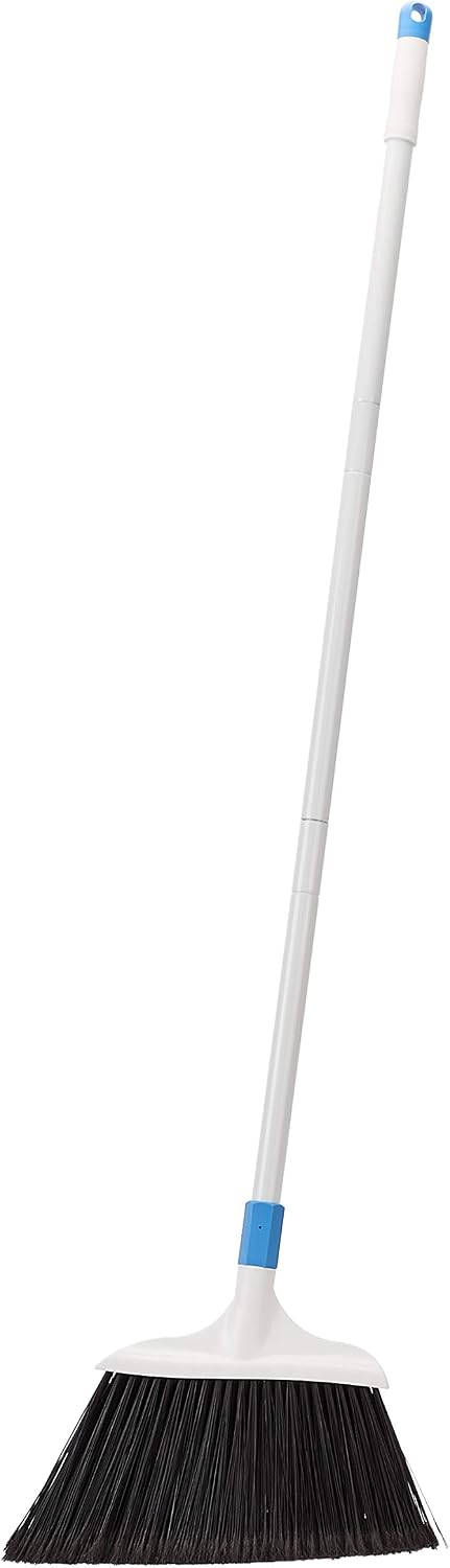 Amazon Basics Heavy-Duty Floor Cleaning Broom with Stiff Bristles, Sturdy 3-Piece Handle, Easy to Assemble, Indoor Outdoor Use for Driveways and Sidewalks, Blue and White