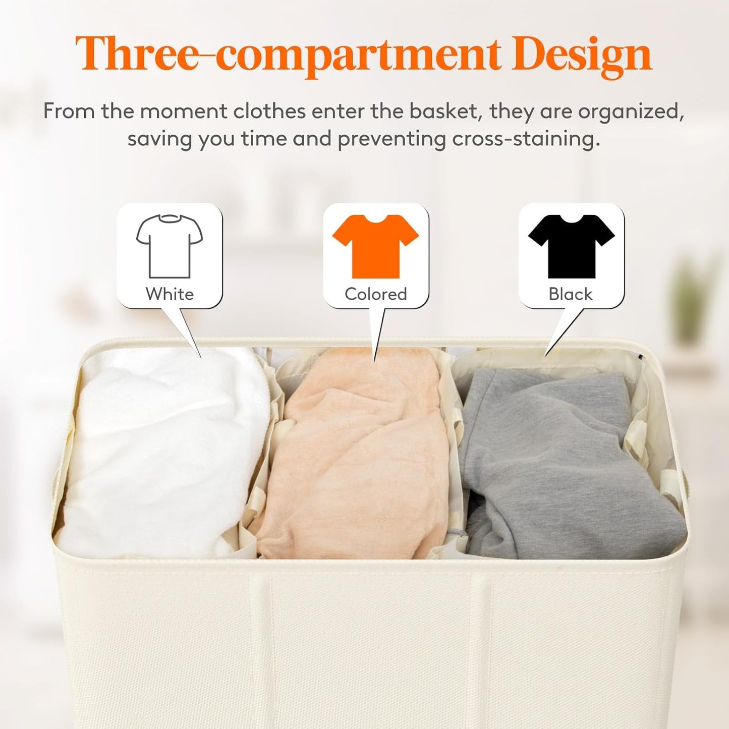 Lifewit Double Laundry Hamper with Lid and Removable Laundry Bags, Large Collapsible 2 Dividers Dirty Clothes Basket with Handles for Bedroom Laundry Room Closet Bathroom College, 136L Beige