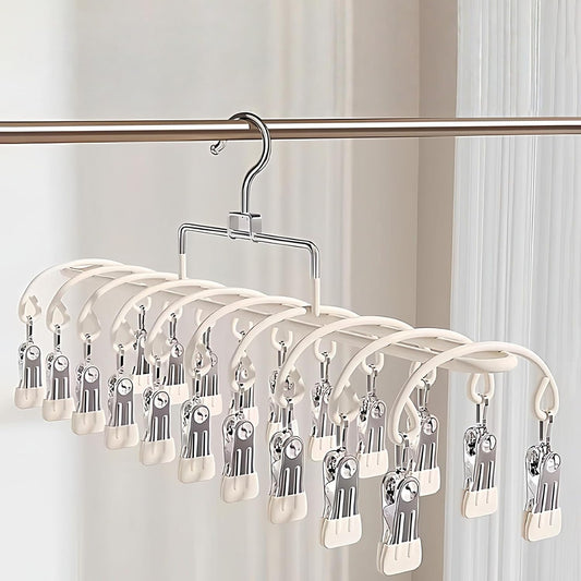 Stainless Steel Garment Hanger 20 Secure Foldable Clips Home Vacation Accessory Outdoor Portable Garment Drying Hanger