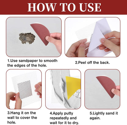 13 Pack Drywall Repair Patch, 2 Inch Drywall Repair Kit Patch with Extended Self-Adhesive Mesh, Dry Wall Patches Kits for Holes, Comes with Scraper and Sandpapers