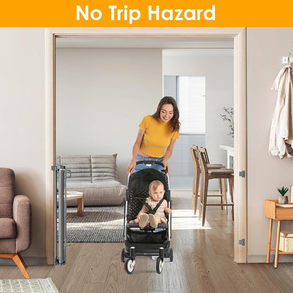 33” Tall X 50” Wide Retractable Baby Gates for Doorways One-Hand Easy Operation Retractable Dog Gate Outdoor Scratch-Resistance Mesh Pet Gate Indoor 4.17Ft Long Doggy Gates for Inside Dog Fence, Brown