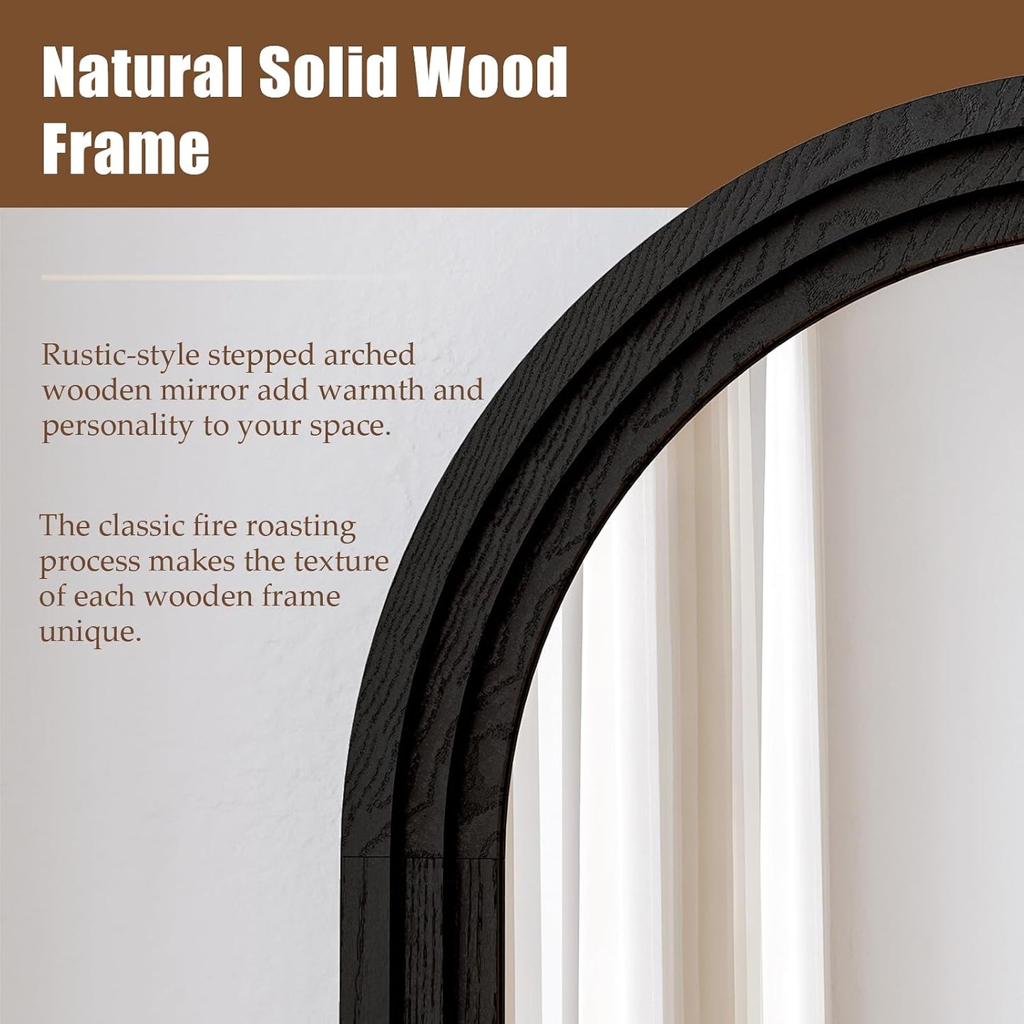 30"x71" Full Length Mirror Solid Wood Frame, Arched Floor Mirror Full Length with Stand, Room Decor Big Full Body Mirror with HD Tempered Glass for Bedroom, Living Room, Walnut Wood