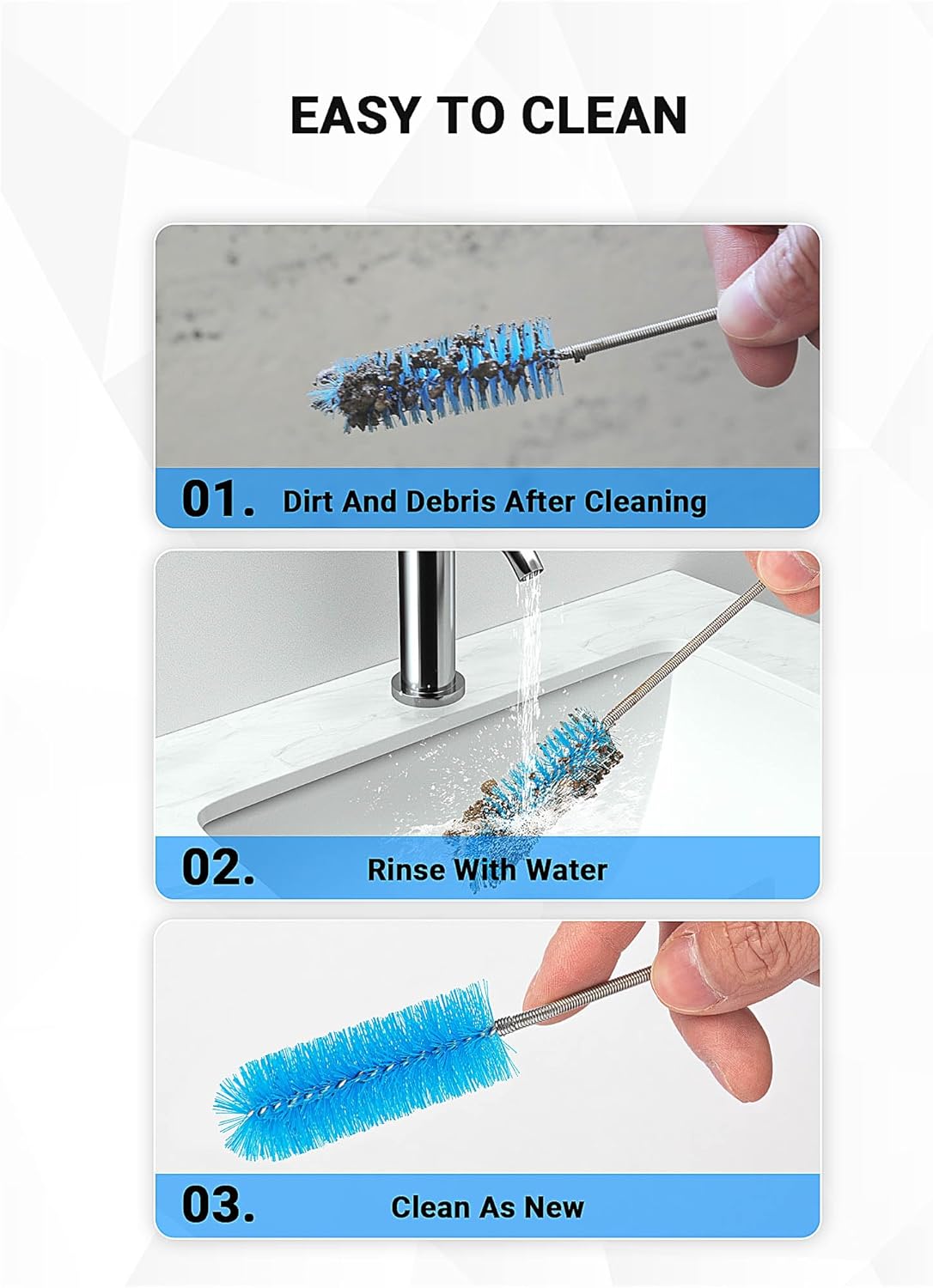 SARDVISA Flexible Long Drain Brush Tool with Large Double Elastic Nylon Ends, Stainless Steel Tube Cleaner Brush for Kitchen, Sink, Drain Pipe, and Long Pipe Cleaning, 2 Straw Cleaning Brushes