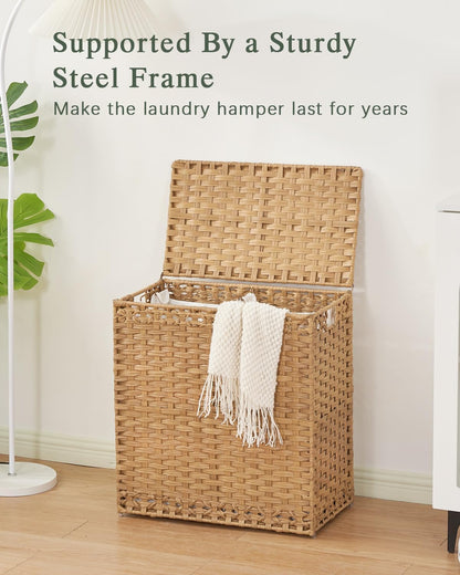 SETVSON Laundry Hamper with Lid Laundry Basket 132 L (35 Gal) Wicker Clothes Hamper, Handwoven Rattan Hamper with Handles and 4 Removable Liner Bags, 6 Mesh Bags for Laundry Bedroom Natural