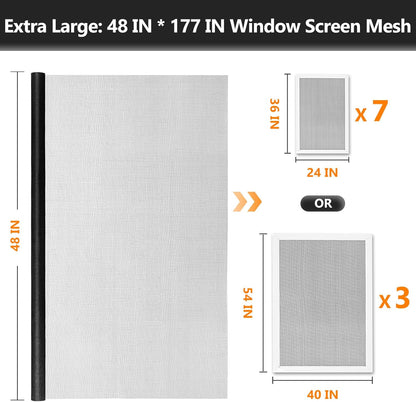 Secopad Window Screen Door Repair Kit, 48" x 177" Screen Door Mesh Replacement Kit, Durable Fiberglass Mesh Roll with Tools for Windows Doors Patio and Porch Replacement, Black