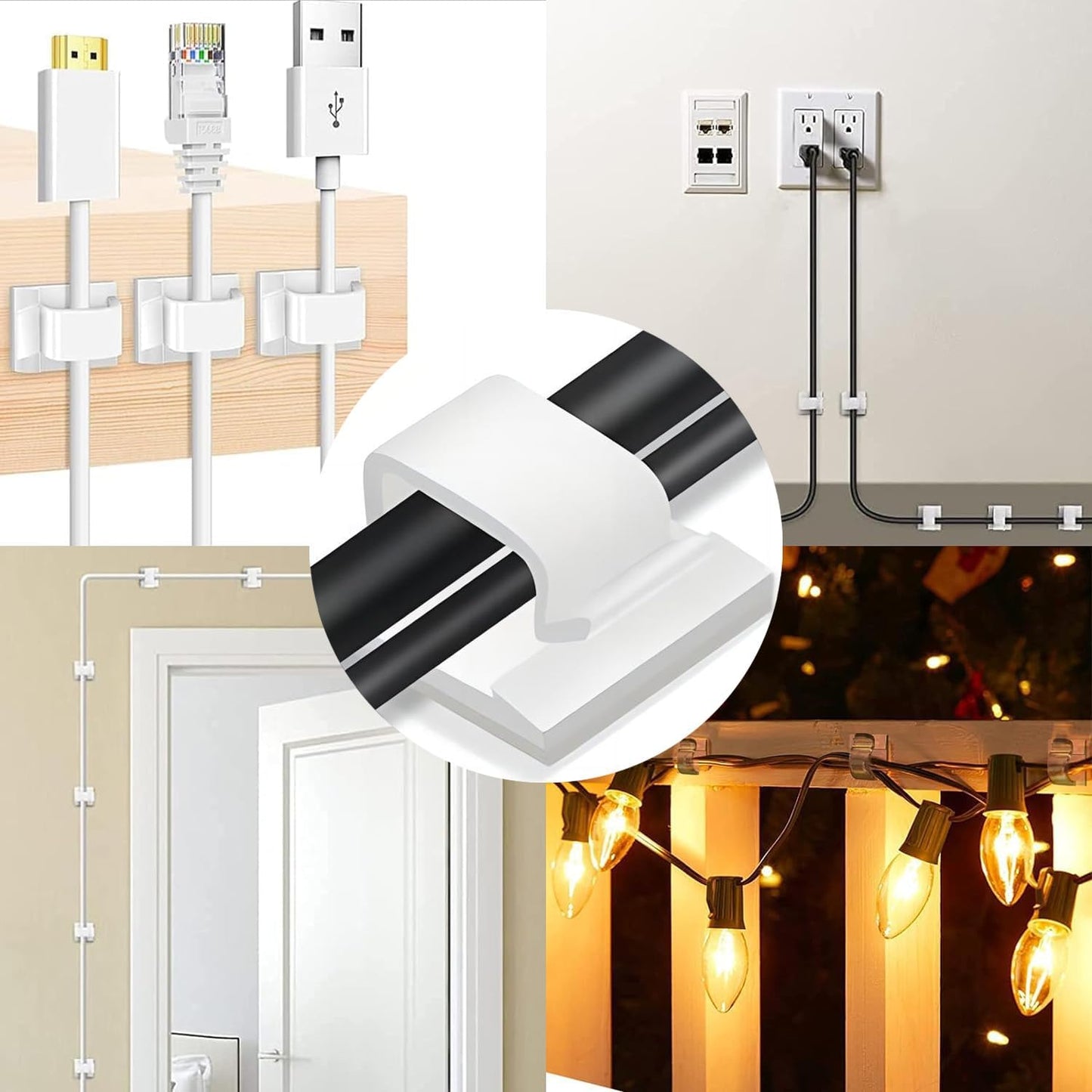Cable Clips，50PCS Electrical Cord Management Adhesive Cable Wire Clip Wire Clips wall，Used for Cars, Offices, and Homes Cable Clips Cord Organizer (Transparent)