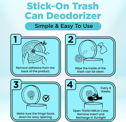 Trash Ninja Trash Odor Eliminator – Long-Lasting Citrus Scent Deodorizer with Activated Charcoal, Stick-On Freshener for Garbage Can, Fridge, Bathroom, Kitchen, and Diaper Pail Odors