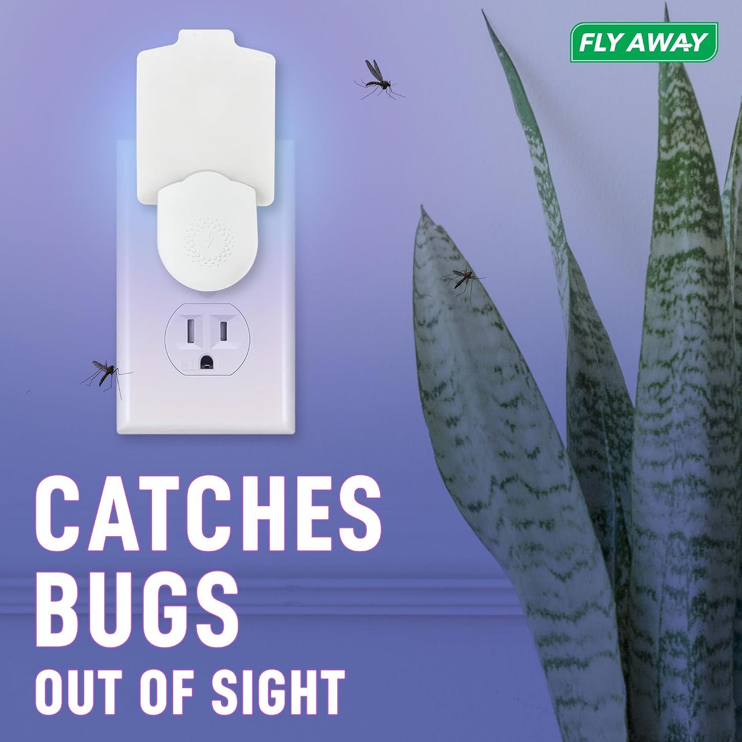 Fly Away Indoor Fly Trap Plug-in (2 Pack) with 6 Refills – Catches Fruit Flies, Gnats & Small Flying Insects – Silent, Non-Toxic Sticky Trap with UV Light