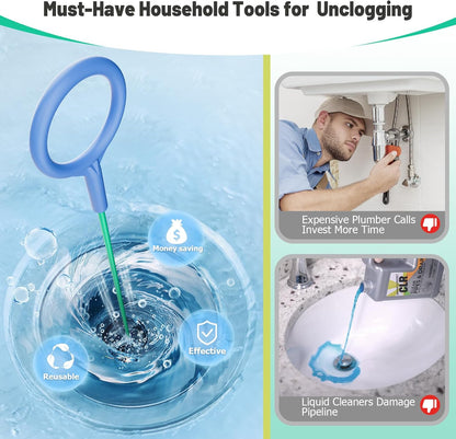 Reusable Drain Snake Hair Drain Clog Remover 30 Inch, 2026 Upgraded Sink Snake Drain Hair Removal Tool, Anti-Break Metal Shower Snake Drain Cleaner to Unclog Bathroom Sink, Tub, Shower Pipe(5 Pack)