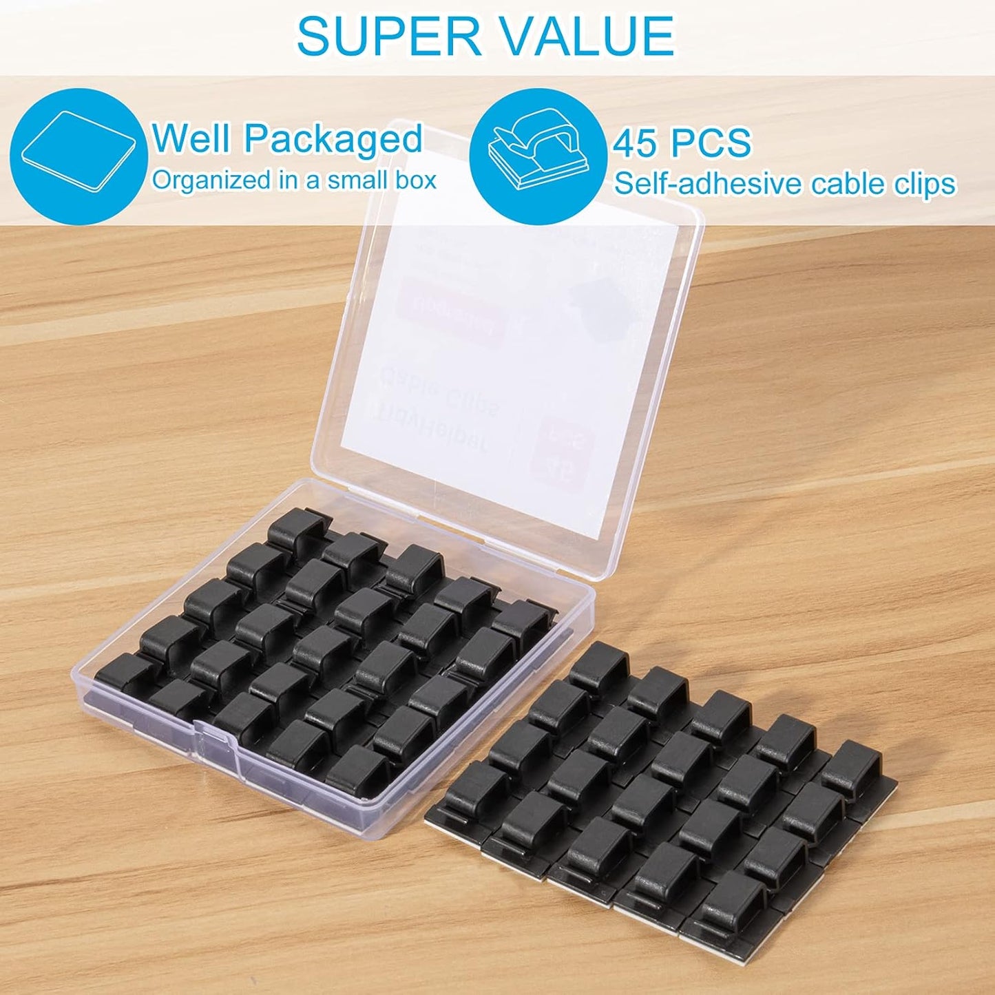 Adhesive Cable Clips White (60 PCS), Upgraded Wire Clips for Cable Management, Strong Cord Clips Wire Holders for The Wall, Under Desk, Led Strip, Electric Wires, Ethernet Cable Clips_Small