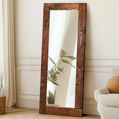 Solid Wood Full Length Mirror - 65"x22" Arched Floor Mirror, Free Standing & Wall Mounted - Elegant Design for Bedroom, Dressing Room, Hallway, Brown