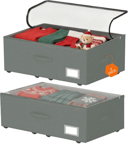 Under Bed Storage with Wheels, 2-Pack Under Bed Storage Containers, No Assemble Required 10 inches Height, Rolling underbed storage Drawers, Underbed Storage Bins for Shoes, Clothes, Blankets, Toys