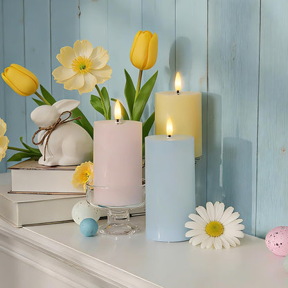 White Flameless Pillar Candles, Battery Operated Wax Candles with Remote, Flat Top Flickering Flameless Candles, LED Candle for Home, Wedding, Party Decor, Set of 3, Φ 3" H 4" 5" 6"