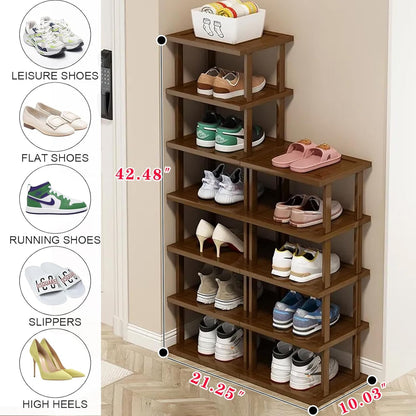 Vertical Shoe Rack - Tall Narrow Shoe Rack Organizer for Small Spaces,5 Tier Bamboo Shoen Shelf for Entryway,Closet,Corner,Doorway,Skinny Shoe Shelf Space Saving Shoe Storage,Free Stackable DIY