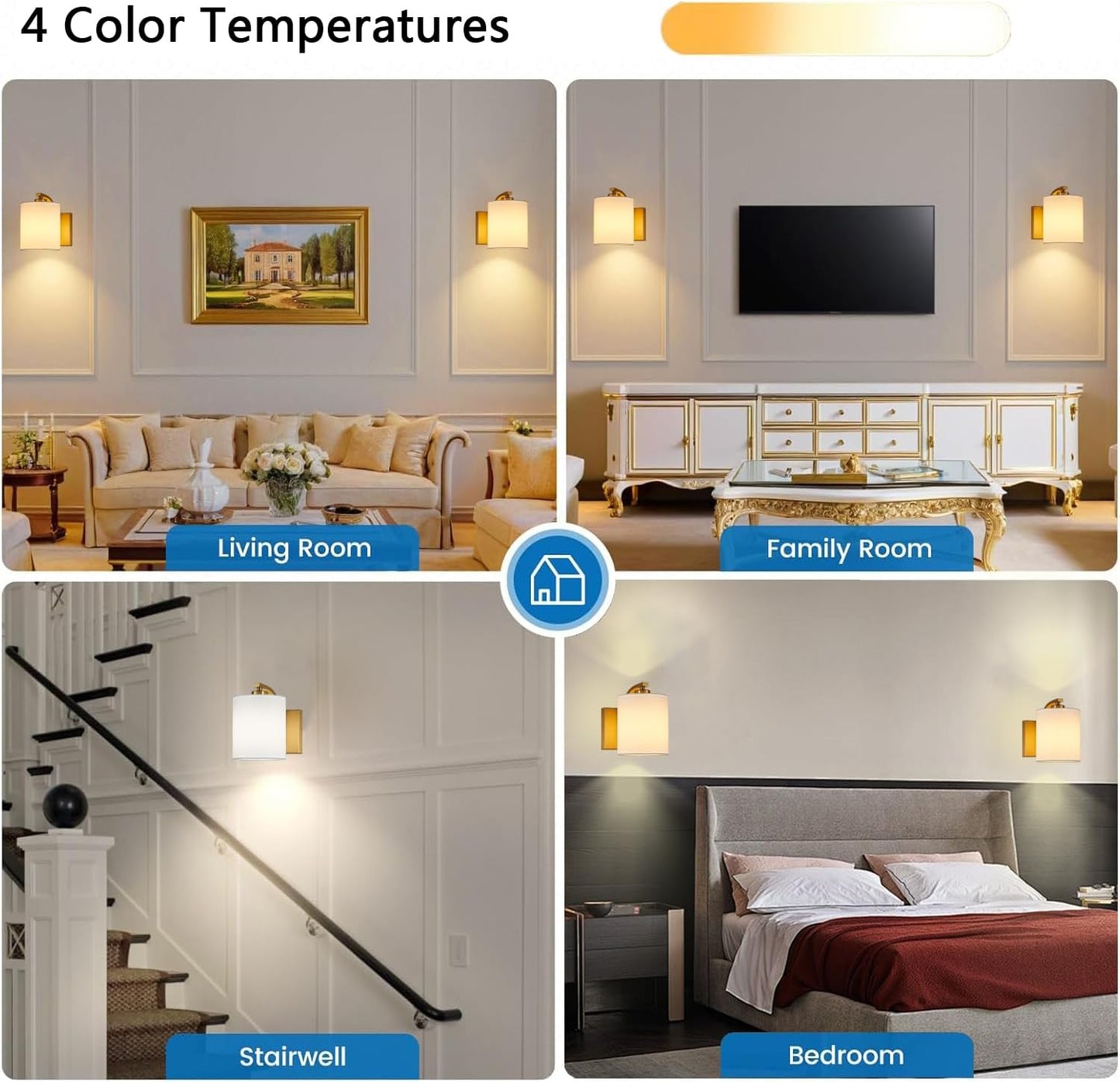 Battery Operated Wall Sconce Set of 2, Brushed Gold Rechargeable Wall Lights with Remote Control and Dimmable LED Bulbs, 13 Light Colors Wireless Wall Lamps for Bedroom Living Room Hallway (Gold)