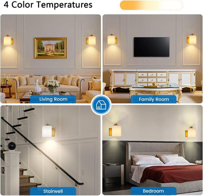 Battery Operated Wall Sconce Set of 2, Brushed Gold Rechargeable Wall Lights with Remote Control and Dimmable LED Bulbs, 13 Light Colors Wireless Wall Lamps for Bedroom Living Room Hallway (Gold)