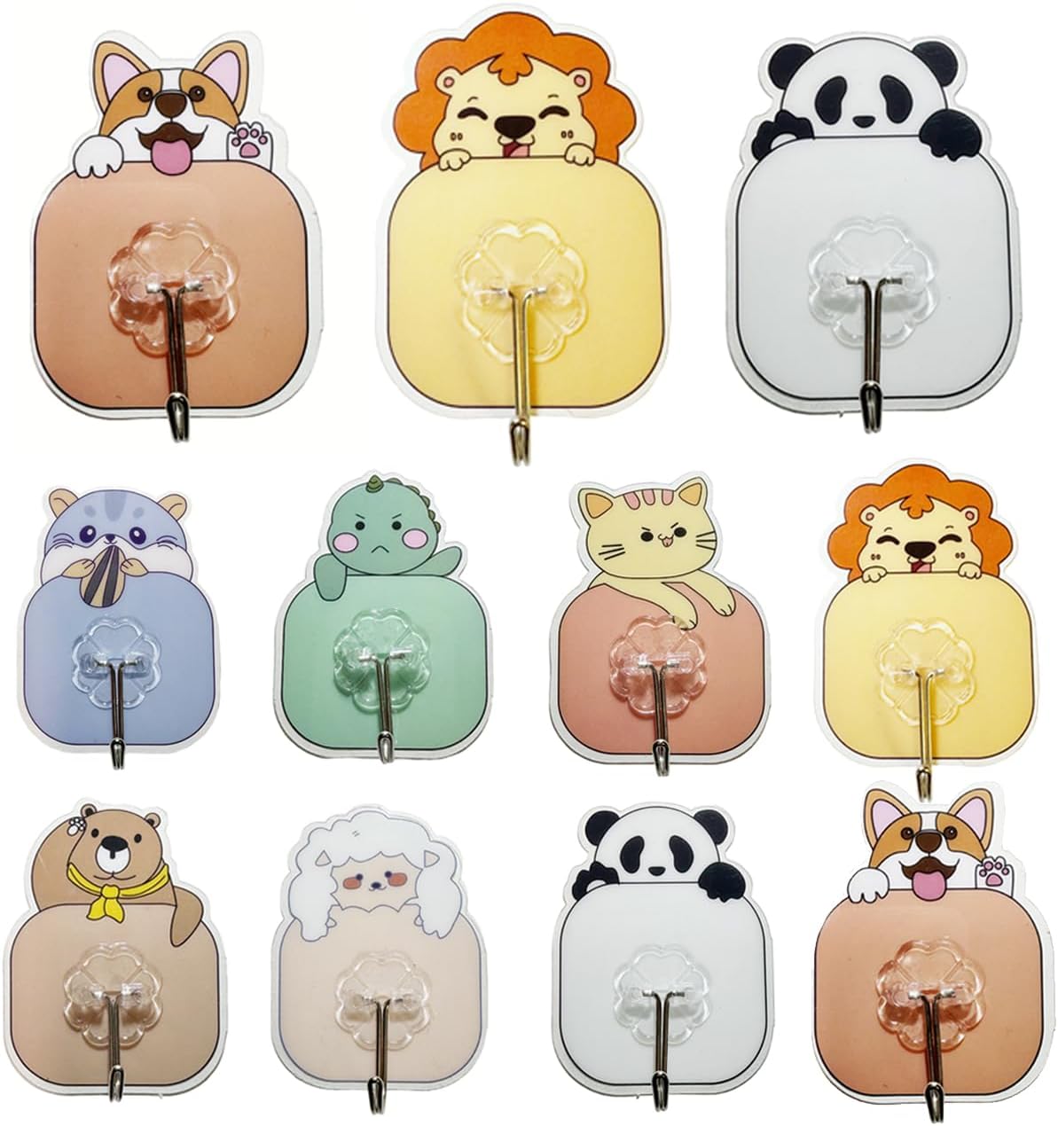Heavy Duty Adhesive Wall Hooks for Hanging, 20 Pack Self Sticky Hook 30lb(Max), Waterproof Oilproof Stainless Steel Utility Hooks for Bathroom Shower Kitchen Wardrobe Outdoor Keys Coats, Cartoon