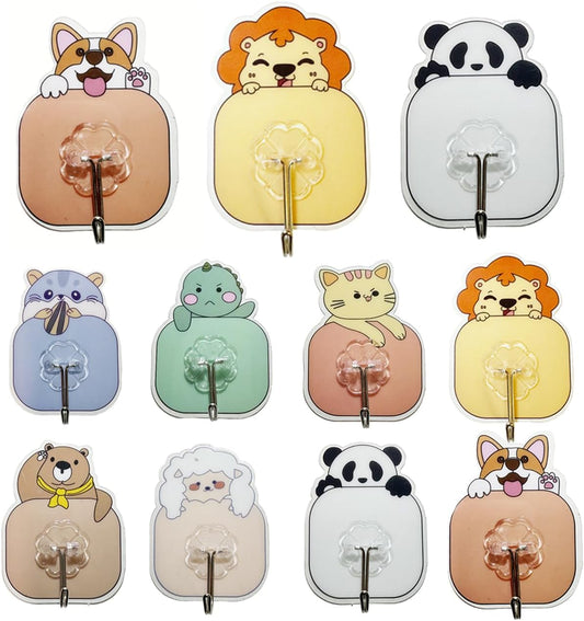 Heavy Duty Adhesive Wall Hooks for Hanging, 20 Pack Self Sticky Hook 30lb(Max), Waterproof Oilproof Stainless Steel Utility Hooks for Bathroom Shower Kitchen Wardrobe Outdoor Keys Coats, Cartoon