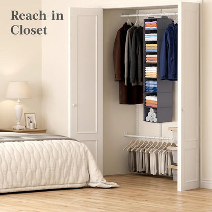 Lifewit 5 Tier Hanging Closet Organizer and Storage for Shelves, Foldable Clothes Shelf with 2 Sturdy Hooks, Sweater/Coat/Shoes Clothing Organization for Wardrobe, Dorm, Bedroom, Gray