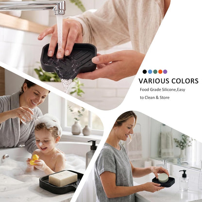 MicoYang Silicone Bathroom Soap Dishes with Drain Spout-Bathroom and Kitchen Sink Organizer,Sponge Holder,Dish Soap Tray,Perfect for Dispenser,Scrubber,Bottle,Cup on Sink or Counter-Coffee 4.9"×3.2"