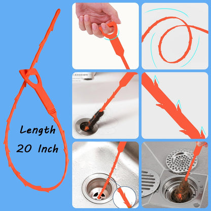 Drain Snake Hair Clog Remover, 61 Inch Flexible Plumbing Toilet Snake, Plastic Drain Hair Remover Tool for Shower, Bathtub, Kitchen, Wash Basin and Utility Sink Drain Cleaner